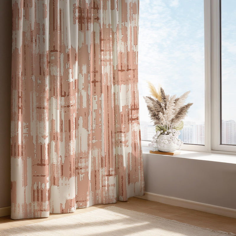 Abstract Terracotta Curtain Panel: Warm Clay Brush Texture, Cotton Blend