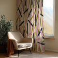 Abstract Brushstroke Curtain Panel: Pink, Olive & Navy Drape - Image 1