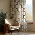 Modern Geometric Curtain Panel: Sage Blue & Taupe Squares - Image 1