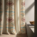 Boho Aztec Linen Curtain, Southwestern Geometric Panel, Beige Teal Terracotta Drapes - Image 2