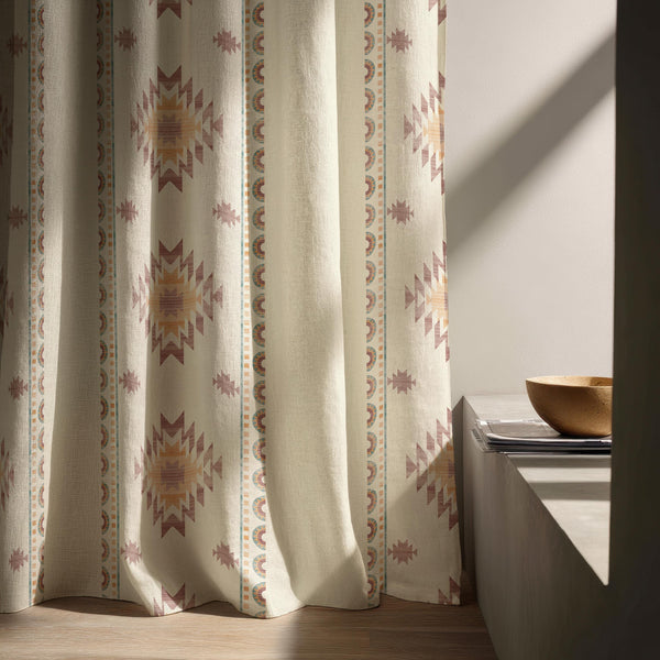 Southwestern Linen Curtain: Tribal Star Terracotta & Mustard Panel