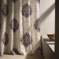 Purple Damask Linen Curtain - Large Medallion Pattern Window Panel, Neutral Home Decor Drapes - Image 2