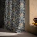 Blue Botanical Linen Curtain – Morris Style Floral Pattern Window Panel, Vintage Cottage Drapes - Image 3