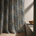 Blue Botanical Linen Curtain – Morris Style Floral Pattern Window Panel, Vintage Cottage Drapes - Image 2