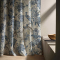Blue Chinoiserie Bird Linen Curtain – Vintage Botanical Floral Drapes for Living Room & Bedroom - Image 2