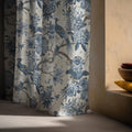 Blue Chinoiserie Bird Linen Curtain – Vintage Botanical Floral Drapes for Living Room & Bedroom - Image 3