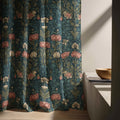 Floral Linen Curtain – Teal Botanical Print Window Panel - Image 2
