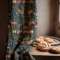 Floral Linen Curtain – Teal Botanical Print Window Panel - Image 1