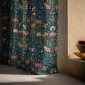 Floral Linen Curtain – Teal Botanical Print Window Panel - Image 3