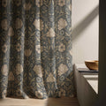 Dark Floral Linen Curtain Panel – Vintage Botanical Beige Flowers on Charcoal – Custom Window Drapery - Image 5