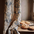 Blue Urn Floral Linen Curtain Panel – Vintage French Botanical Drapery - Image 1
