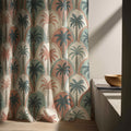 Palm Arch Linen Curtain – Retro Oasis Panel, Terracotta Teal Green Botanical Drape - Image 5