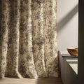 Vintage Toile Linen Curtain – Sepia Floral Books & Chandelier Panel - Image 5
