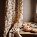 Vintage Bird Toile Linen Curtain – Sepia Branches & Floral Pattern - Image 1