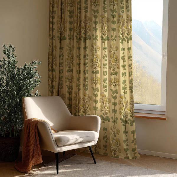 Yellow Floral Tree Curtain Panel, Botanical Print Drapes