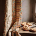 Boho Aztec Linen Curtain Panel Geometric Southwest Window Drapes in Beige Green Rust - Image 3