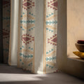 Boho Aztec Linen Curtain, Southwestern Geometric Panel, Beige Teal Terracotta Drapes - Image 3