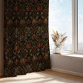 Botanical Curtain Panel: Dark Forest Lore, Burnt Orange Florals - Image 1