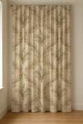 Botanical Linen Curtain – Olive Branch Wreath Pattern, Beige Green Farmhouse Window Panel - Image 2