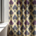 Purple Damask Linen Curtain – Moody Floral Pattern, Gothic Vintage Window Panel - Image 1