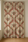 Linen Curtain Panel – Rustic Red Berry Wreath Botanical Window Drapes - Image 2