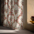 Linen Curtain Panel – Rustic Red Berry Wreath Botanical Window Drapes - Image 3
