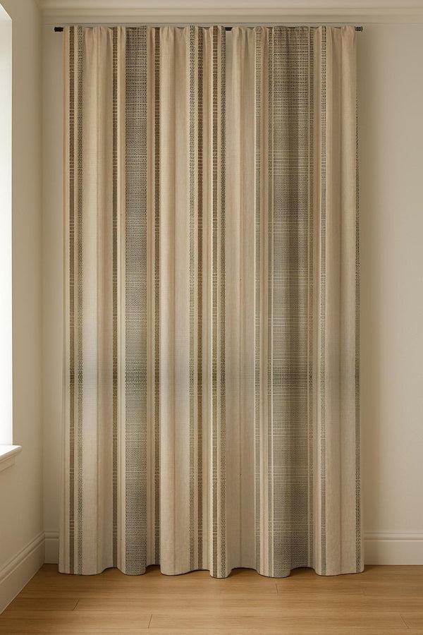 Beige Linen Curtain Panel – Neutral Vertical Stripe Drapes for Living Room & Bedroom