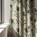 Linen Curtain – Vintage Thistle Botanical, Sage Green Floral Panel - Image 1