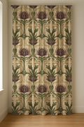 Linen Curtain – Violet Thistle Garden, Sage Green Botanical Pattern - Image 6