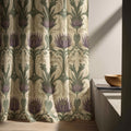 Linen Curtain – Violet Thistle Garden, Sage Green Botanical Pattern - Image 4