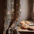 Dark Floral Linen Curtain Panel – Vintage Botanical Beige Flowers on Charcoal – Custom Window Drapery - Image 1