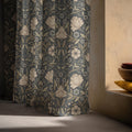 Dark Floral Linen Curtain Panel – Vintage Botanical Beige Flowers on Charcoal – Custom Window Drapery - Image 6