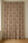 Art Nouveau Palm Floral Curtain – Terracotta & Sage Pattern on Natural Linen Panel - Image 3