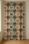 Palm Arch Linen Curtain – Retro Oasis Panel, Terracotta Teal Green Botanical Drape - Image 3