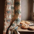 Palm Arch Linen Curtain – Retro Oasis Panel, Terracotta Teal Green Botanical Drape - Image 1