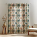 Palm Arch Linen Curtain – Retro Oasis Panel, Terracotta Teal Green Botanical Drape - Image 4