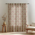 Art Nouveau Palm Floral Curtain – Terracotta & Sage Pattern on Natural Linen Panel - Image 4