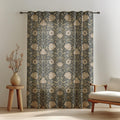 Dark Floral Linen Curtain Panel – Vintage Botanical Beige Flowers on Charcoal – Custom Window Drapery - Image 4
