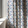 Linen Curtain – Blue Folk Floral Stripe Panel, Scandinavian Botanical Drapes - Image 3