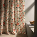 Linen Curtain – Terracotta Arts & Crafts Floral Pattern, Sage Green Botanical Panel - Image 5