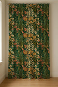 Linen Curtain Dark Green Floral Panel, Vintage Botanical Woodland Drapes, William Morris Style - Image 5