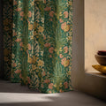 Linen Curtain Dark Green Floral Panel, Vintage Botanical Woodland Drapes, William Morris Style - Image 6