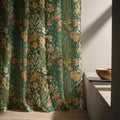 Linen Curtain Dark Green Floral Panel, Vintage Botanical Woodland Drapes, William Morris Style - Image 4
