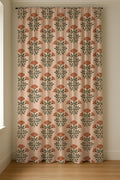 Retro Floral Linen Curtain: Peach & Olive Green Botanical Print - Image 5