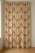Linen Curtain – Retro Sunburst Rainbow, Terracotta & Mustard Arches - Image 4