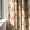 Linen Curtain – Retro Sunburst Rainbow, Terracotta & Mustard Arches - Image 3