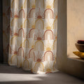 Linen Curtain – Retro Sunburst Rainbow, Terracotta & Mustard Arches - Image 5