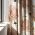 Japanese Crane Linen Curtain: Peach Peony Floral Drapes - Image 3