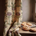 Linen Curtain – Violet Thistle Garden, Sage Green Botanical Pattern - Image 1