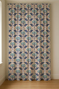 Linen Curtain – Blue Folk Floral Stripe Panel, Scandinavian Botanical Drapes - Image 5